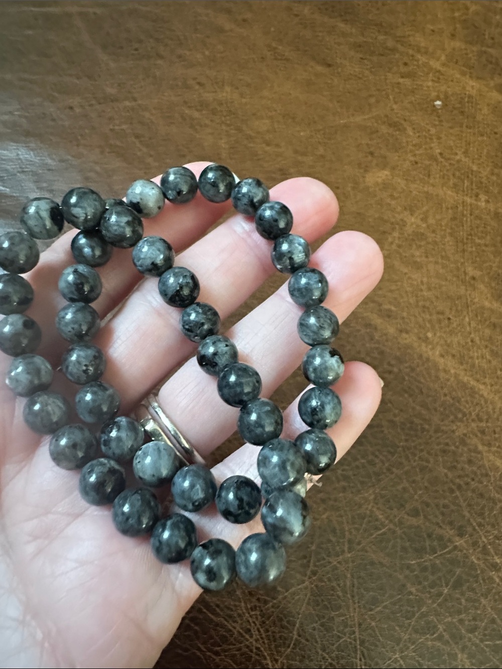 Gray Stone Bead Stretch Bracelets